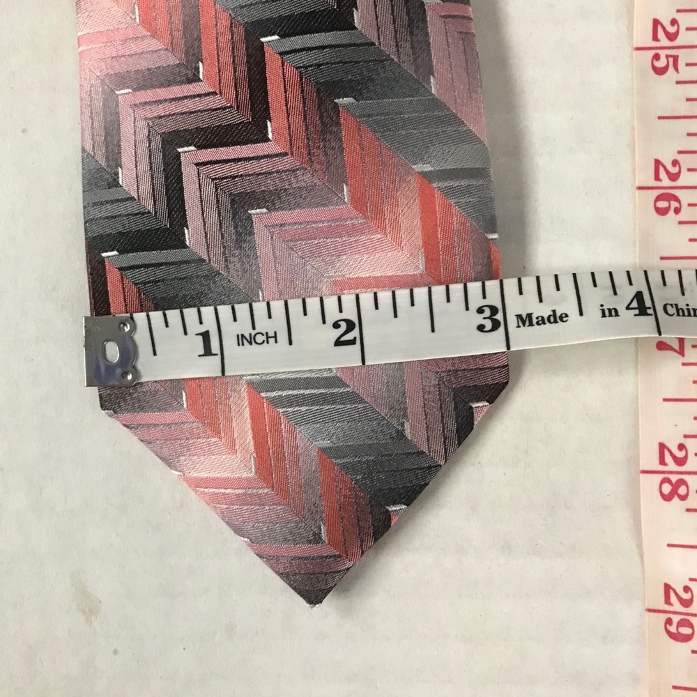 Tie Gray & Melon Geometric Pattern Polyester & Si… - image 5